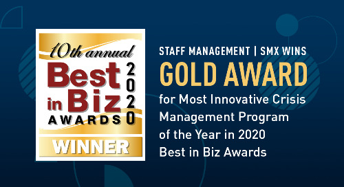 Staff Management | SMX Wins Gold Award for Most Innovative Crisis Management Program of the Year in 2020 Best in Biz Awards